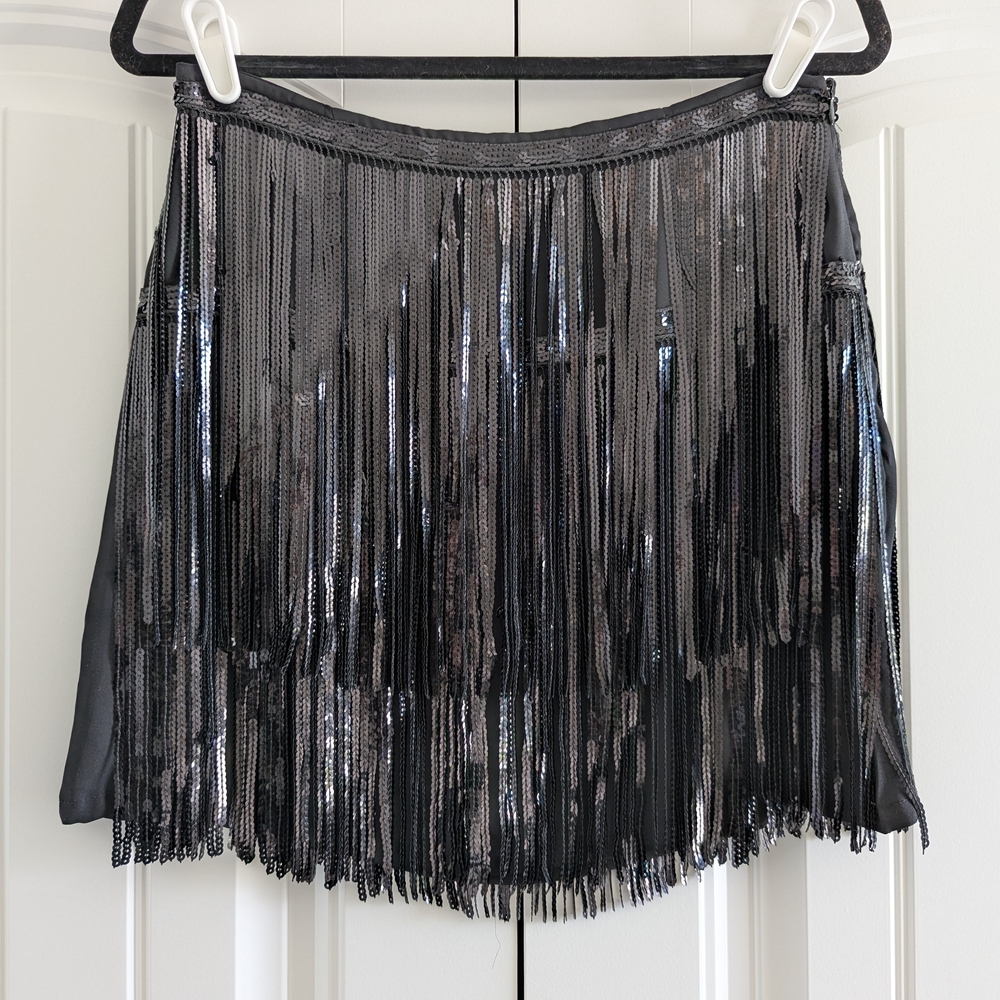Vine & Love Metallic Fringe Mini Skirt